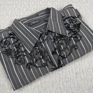 New Sin Grey Striped Men's Shirt 3XL Embroidered